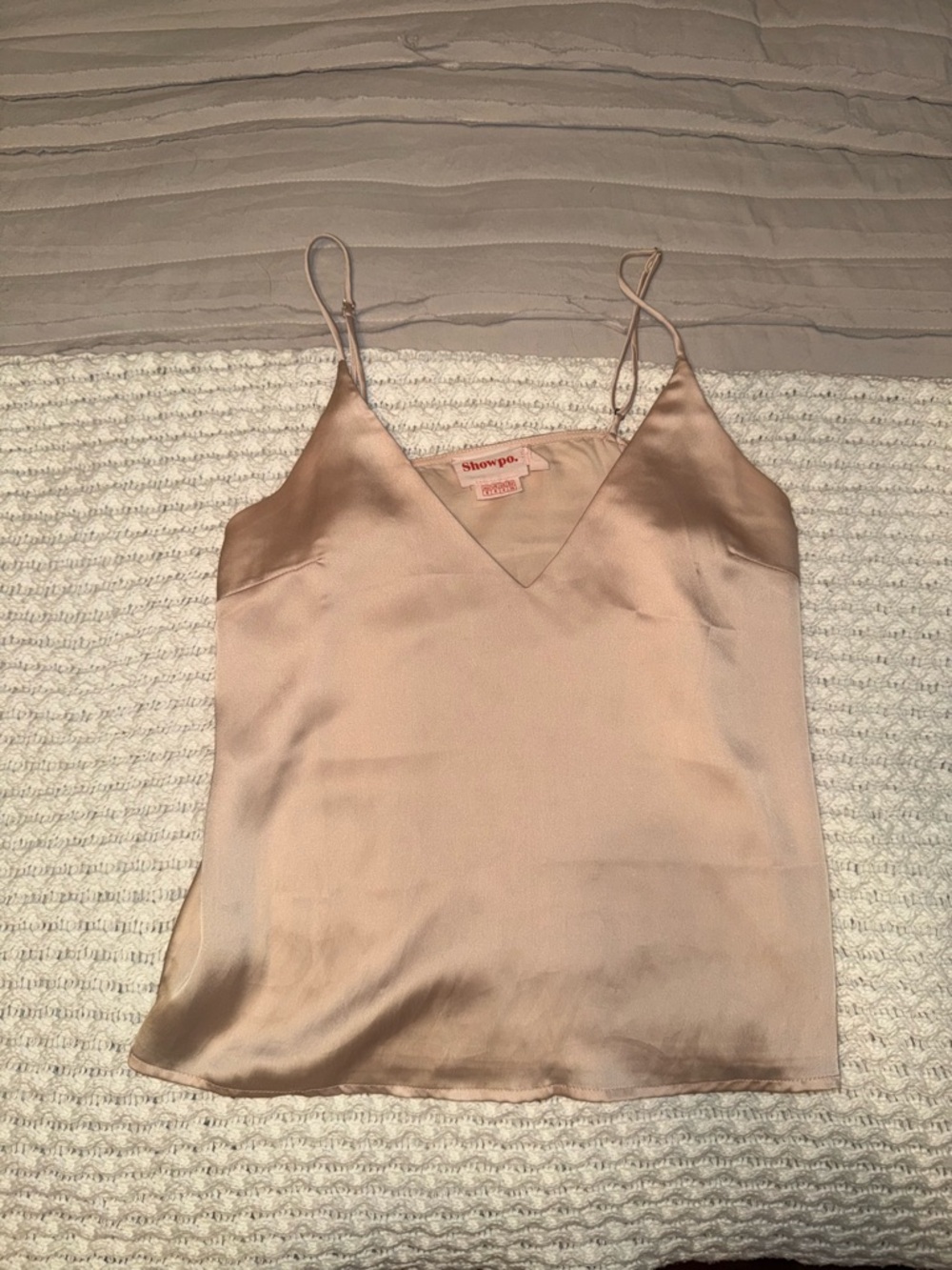 Showpo. Satin V-Neck Cami in Blush Nude